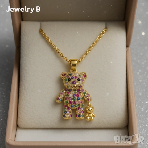 Колиета „Мече" с 18K златно покритие, снимка 3 - Колиета, медальони, синджири - 53107521