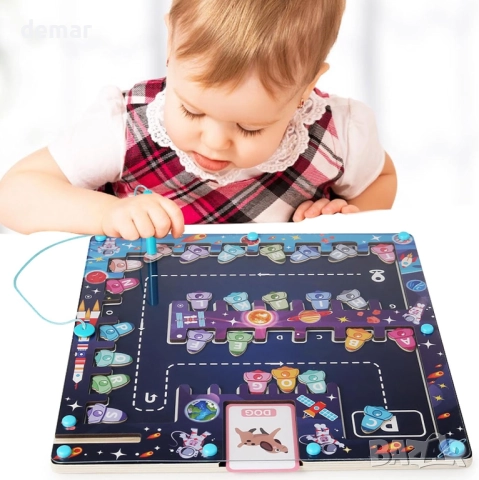 KUKUTrue® Монтесори играчка, магнитен лабиринт за игра, дървена играчка, 2-5 години, снимка 2 - Образователни игри - 51777079