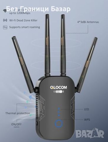 Нов WiFi усилвател QLOCOM, 1200Mbps, широк обхват, 5GHz & 2.4GHz Антена интернет разширител, снимка 2 - Друга електроника - 46330948