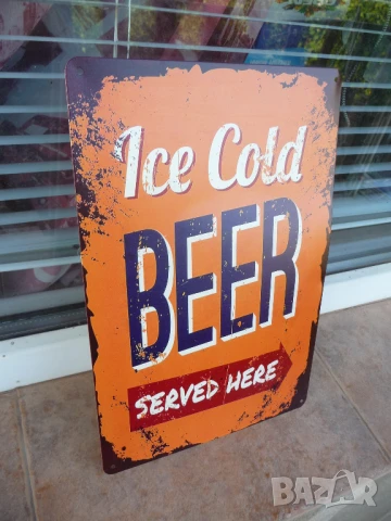 Метална табела Леденостудена бира се сервира тук заповядайте наливна бутилирана жива мътна тъмна све, снимка 2 - Декорация за дома - 51192136