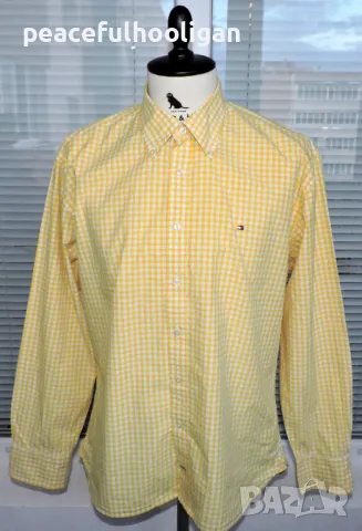 Tommy Hilfiger Mens Yellow/White Checked Shirt - мъжка риза с дълъг ръкав размер XL, снимка 1 - Ризи - 47651381