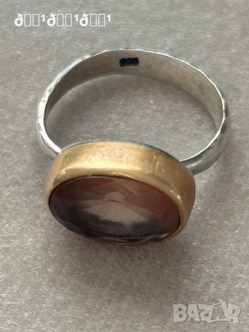 Уникален сребърен пръстен с позлата и естеств. камък , снимка 9 - Пръстени - 52422822
