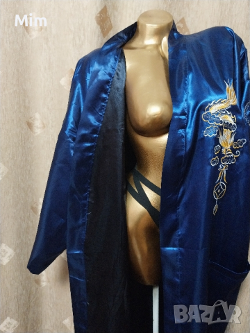 XL/XXL Синьо сатенено /халат /кимоно с бродерия дракон , снимка 6 - Нощници - 45011502
