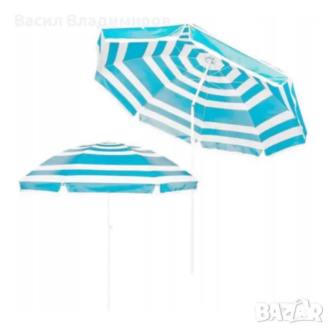 Плажен чадър с наклон, син, райе, 165 см, снимка 3 - Градински мебели, декорация  - 49661054
