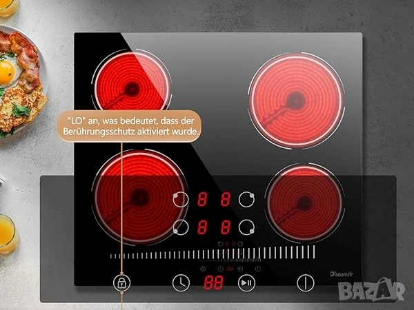 Стъклокерамичен плот за вграждане 4 зони 60см 6000W, Disaenvir, снимка 12 - Печки, фурни - 53294692