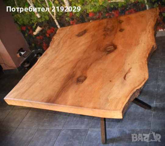 МАСА масив, Явор, със „жив ръб“, цяло парче, стоманена основа, снимка 4 - Маси - 51513346