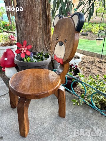 Столче от масивно тиково дърво с дърворезба. Последен 1 брой., снимка 4 - Столове - 41535888