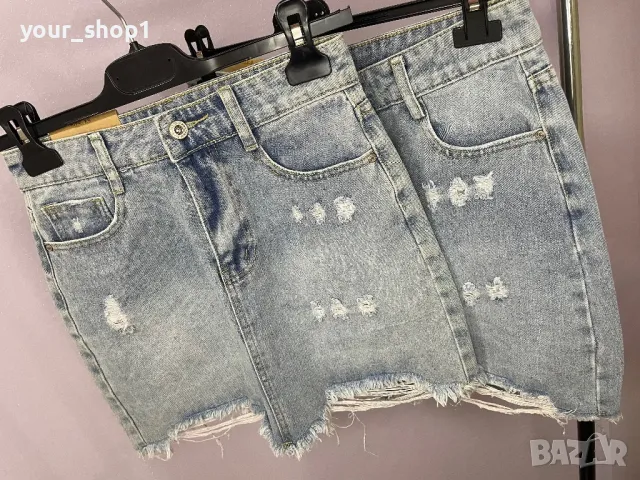 Дамска къса дънкова пола с накъсан ефект , снимка 1