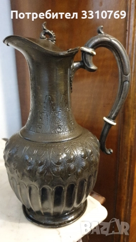 Рядка антикварна находка-стара английска посребрена бронзова кана , снимка 1