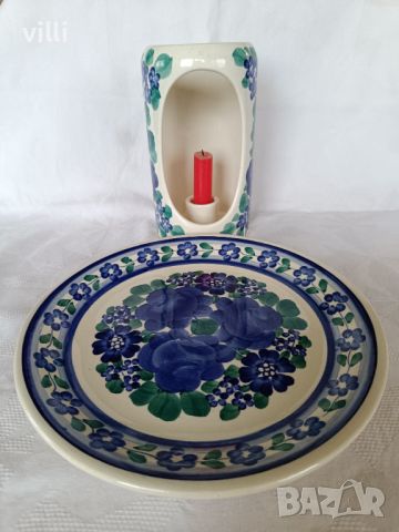 Комплект порцеланова чиния и свещник за стена, снимка 1 - Декорация за дома - 45567547
