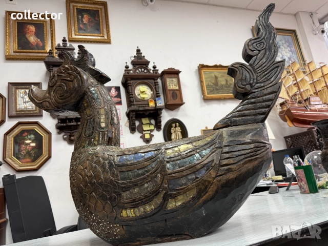 Дървена скулптура / дърворезба / фигура на птицата Хинта №7782, снимка 12 - Антикварни и старинни предмети - 52881471