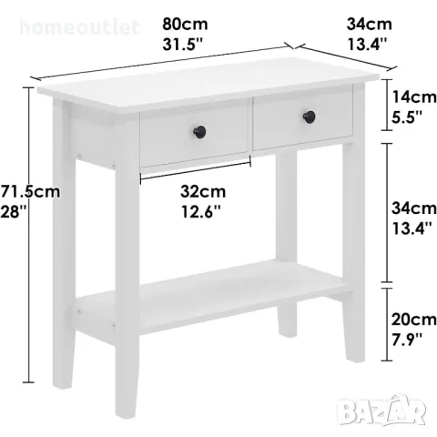 ПРОМОЦИЯ Конзолна маса с 2 нива за съхранение и чекмеджета 10BHHFNT-W-2, снимка 5 - Маси - 49740856