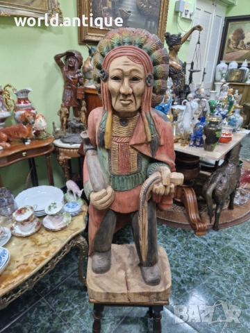 Страхотна голяма антикварна дървена фигура статуетка , снимка 3 - Статуетки - 52322333