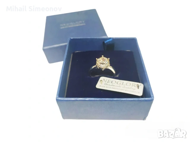   Еднокаменен пръстен Neoglory, ръчно изработен със SWAROVSKI ELEMENTS 956, снимка 2 - Пръстени - 53289407