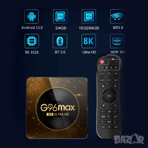 Настроен TV Box, Android 13 ATV,  RAM 4GB DDR4, ROM 128GB, CPU RK3528, 8K ULTRA HD, снимка 13 - Приемници и антени - 48800046