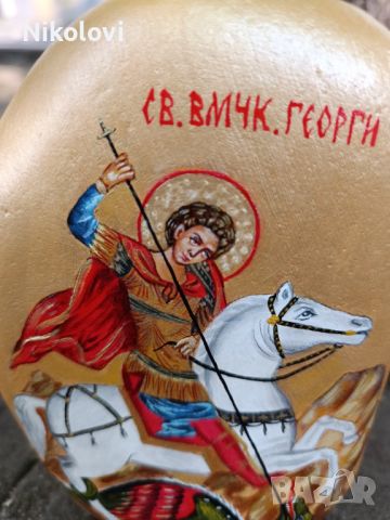 Рисувана икона *Свети Георги " върху камък , снимка 6 - Икони - 45437654