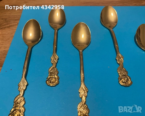 Винтидж.Позлатен ( 20 к) комплект за десерти. 1960 г. , снимка 2 - Антикварни и старинни предмети - 52899484