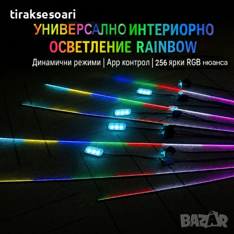 RAINBOW LED амбиентно осветление за автомобили с RGB 256 цвята, 6 IN 1, снимка 4 - Аксесоари и консумативи - 52566993