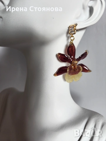 Обеци с естествен цвят на мини орхидея., снимка 7 - Обеци - 53737925