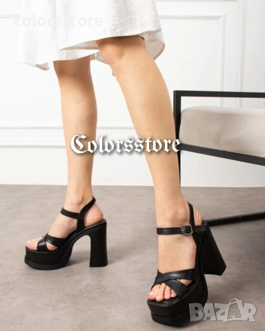 Сандали на ток - черна кожа - GDK50 