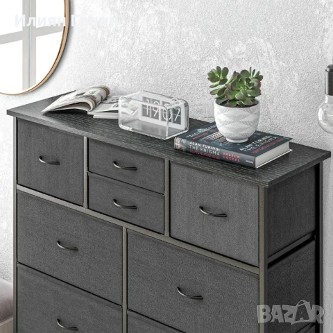 HOMCOM Скрин с чекмеджета от плат, 10 отделения, метална рамка, 100x30x100 см, черен, снимка 6 - Скринове - 50491704