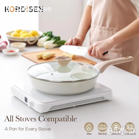 тигани Kordisen с незалепващо покритие и капак, 3 керамични тигана за готвене, нетоксични, снимка 6 - Съдове за готвене - 52882549