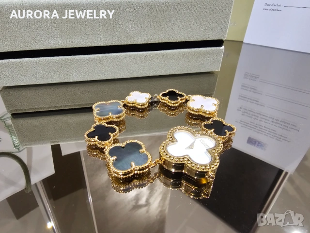 Van Cleef & Arpels VCA Mother of Pearl Onyx Alhambra Дамски Часовник, снимка 3 - Дамски - 53058299