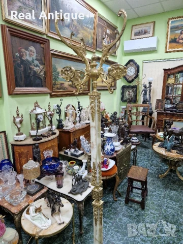 Уникална антикварна белгийска подова закачалка от бронз и оникс , снимка 3 - Антикварни и старинни предмети - 50644580