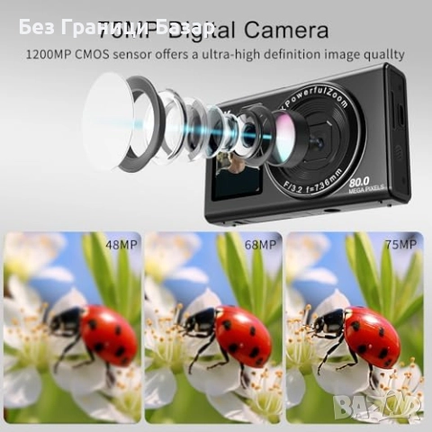 Нова Цифрова камера 5K 80MP с 18X зуум карта памет 32GB черна за влог, снимка 7 - Камери - 52154381