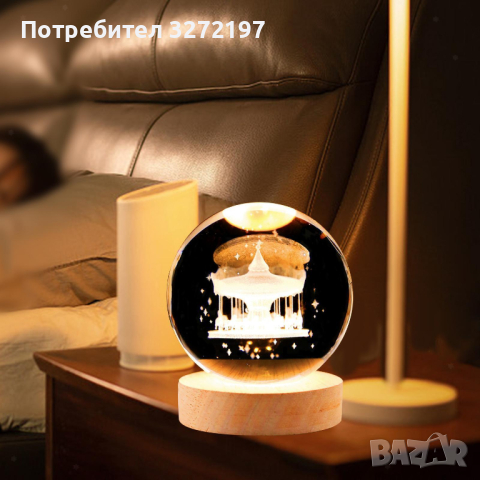 LED Светеща кристална топка/лампа, 3D сензорна -Въртележка с коне, снимка 4 - Настолни лампи - 45036554