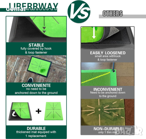 LIBERRWAY Тренировъчна постелка за голф, преносима, с 1 резервна част, снимка 3 - Голф - 44989627