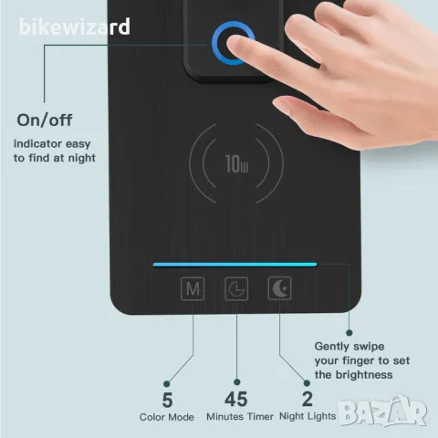 Настолна лампа LED с димируема светлина и функция за зареждане с 10W безжично зарядно НОВА, снимка 4 - Настолни лампи - 50182746