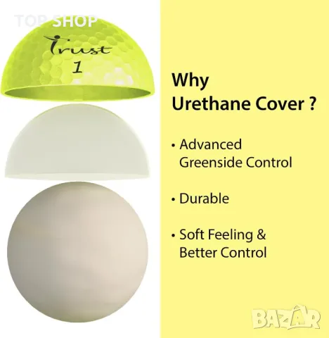 Trust Aurora Топки за голф от 3 части, покритие кристален уретан, динамично ядро K9, жълто, 12 бр., снимка 2 - Голф - 49866380