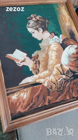Гоблен "Момиче с книга", снимка 3 - Гоблени - 54178048
