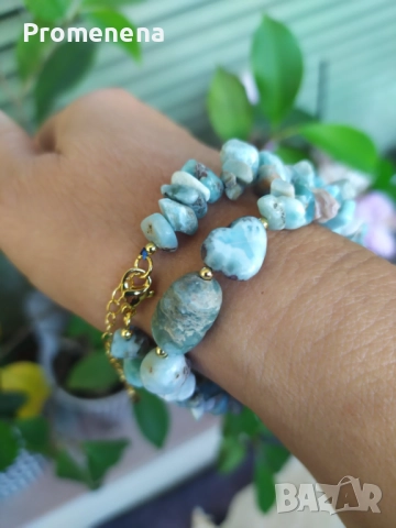 Комплект колие и пръстен от естествен Ларимар, снимка 5 - Колиета, медальони, синджири - 50701773