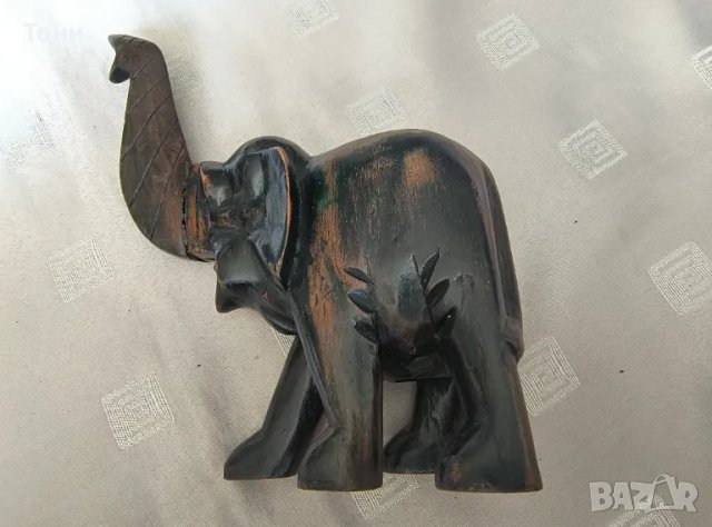Винтидж ръчно резбован слон хора от Маконде, Танзания - абанос/черно дърво, снимка 1