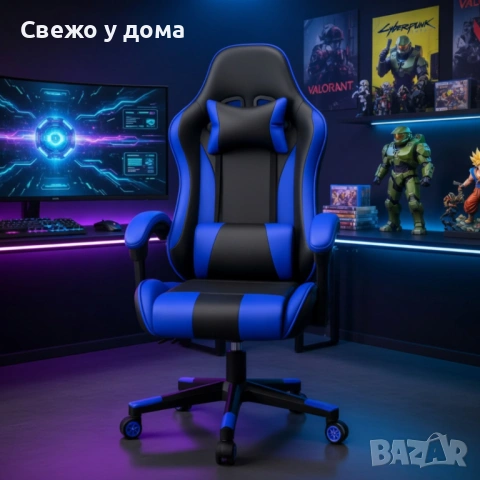 НОВ МОДЕЛ Ергономичен офис и геймърски син стол – Максимален комфорт за гърба и врата, регулируем, снимка 3 - Столове - 54205336