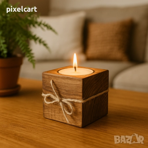 Ръчно изработен свещник от дърво - единичен