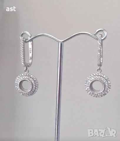 Висящи сребърни обици с цирконий, снимка 5 - Обеци - 52040404