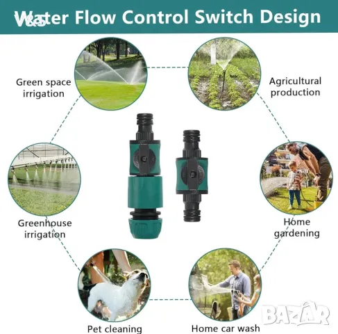  Съединител за маркуч с регулиращи кранове, 6 части Бърз конектор за , снимка 7 - Напояване - 49907611