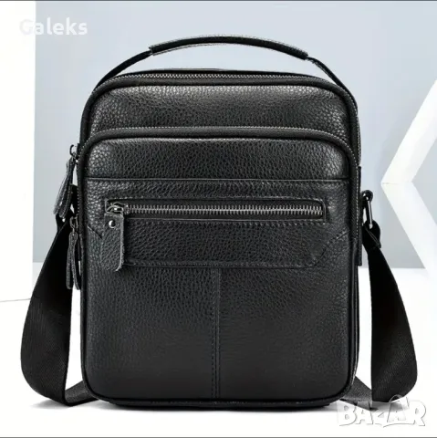 Мъжка луксозна и практична кожена чанта /Черна телешка естест. кожа!, снимка 5 - Чанти - 50022436