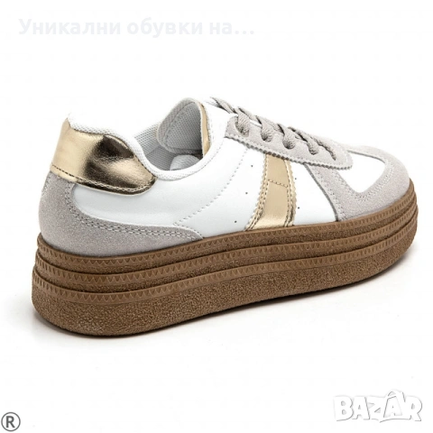 Дамски кецове в бял и сив цвят- Amanda Gold 11118, снимка 4 - Кецове - 53534823