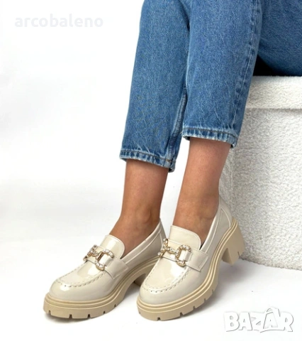 Дамски мокасини Paola от лачена кожа на висок ток с кристали, 2цвята , снимка 9 - Дамски ежедневни обувки - 53406922