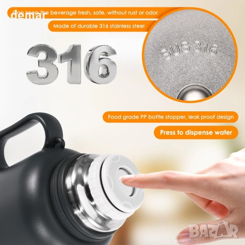 2 литра голям термос за топли и студени напитки от неръждаема стомана с чаша, снимка 2 - Други стоки за дома - 54065256