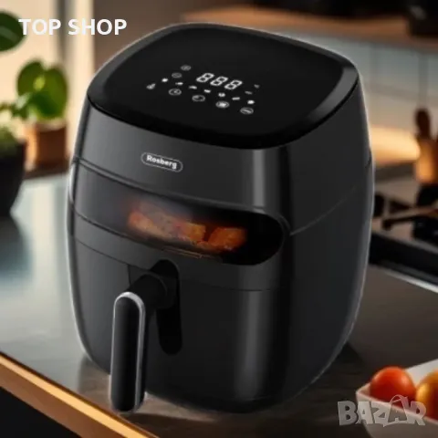 Фритюрник AirFryer , 1350W, 5.2л., LED дисплей, Горещ въздух, Таймер, до 200°C, Черен, снимка 1 - Фритюрници - 49308434