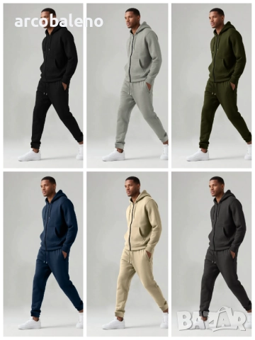 Мъжки есенно-зимен комплект от две части с качулка и дълъг ръкав с подплата от полар, 6цвята 