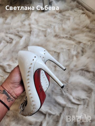 Бели елегантни обувки , снимка 7 - Дамски обувки на ток - 45584838