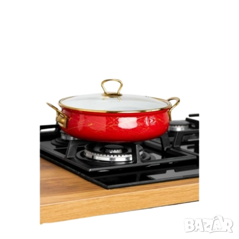 Тенджера Goldmann, Плитка, Емайл, Индукция, Червен/Старо злато, снимка 6 - Съдове за готвене - 52142460