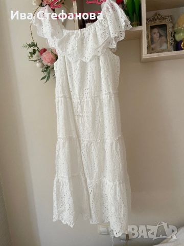 Бяла нова разкошна дълга дантелена елегантна кукленска ажурна рокля ажур 100 % памук памучна, снимка 5 - Рокли - 46405363
