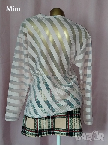 ZARA M Розова прозрачна блуза и пола каре, снимка 7 - Блузи с дълъг ръкав и пуловери - 52820839